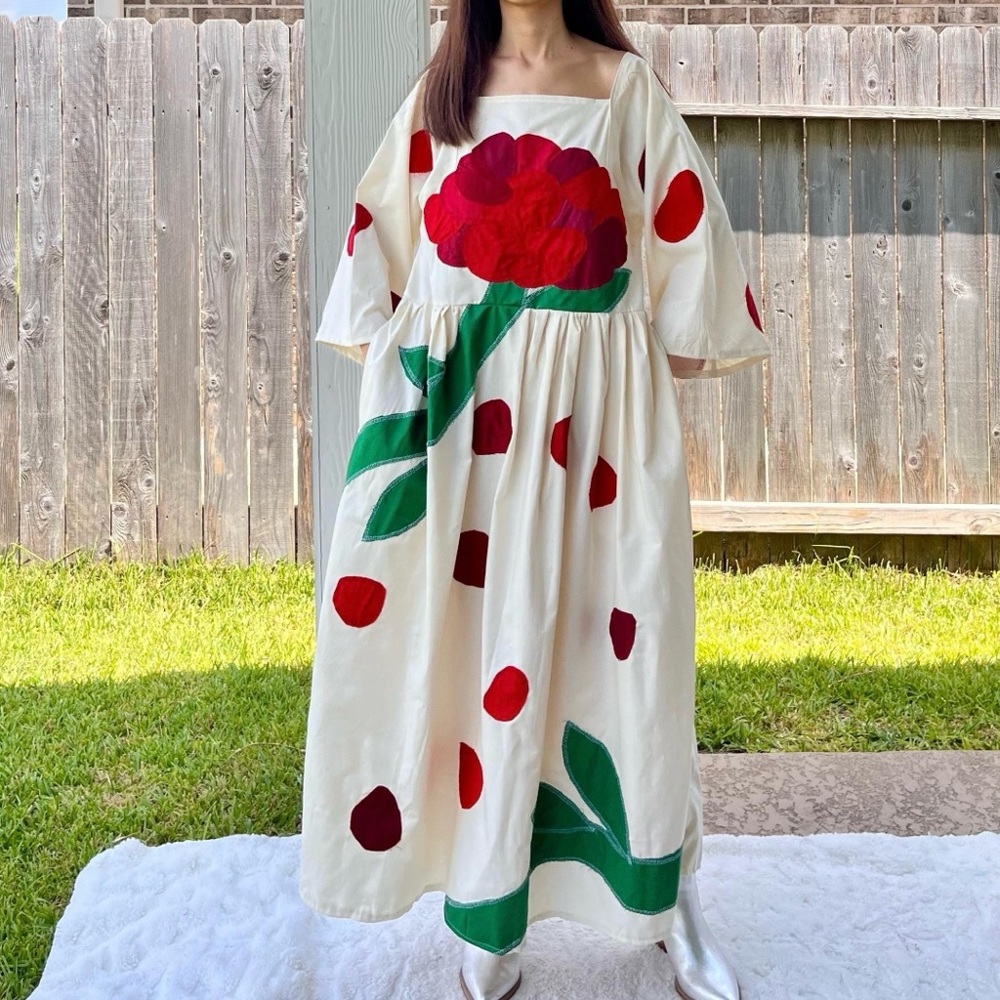 Handmade Aphrodite Rose Petal Appliqué Dress SKU 08033 With Side Pockets - Picture 6 of 10